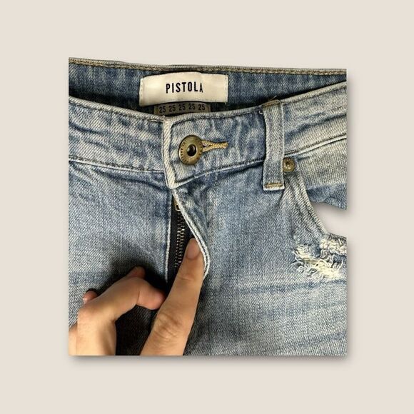 Pistola Mid Rise Straight Leg Distressed Jeans Size 25 - Picture 5 of 7